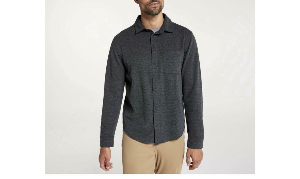 VRST Men's Charcoal Herringbone Knit Button-Down Shirt Size M with Pockets
