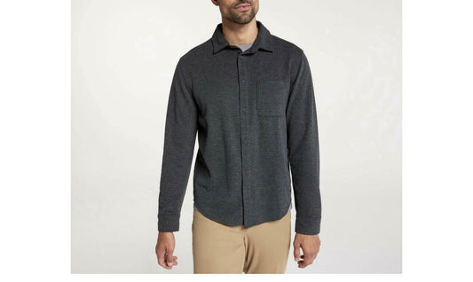 VRST Men's Charcoal Herringbone Knit Button-Down Shirt Size M with Pockets