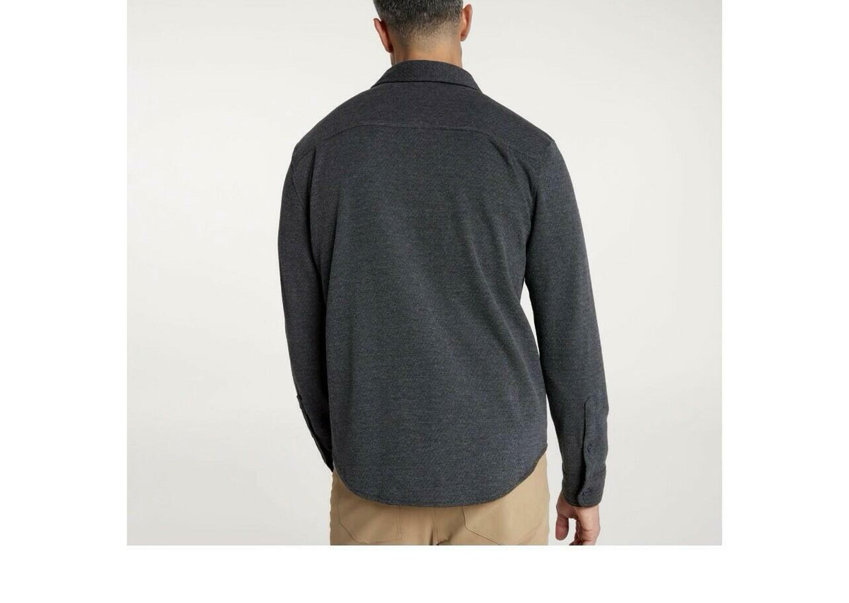 VRST Men's Charcoal Herringbone Knit Button-Down Shirt Size M with Pockets