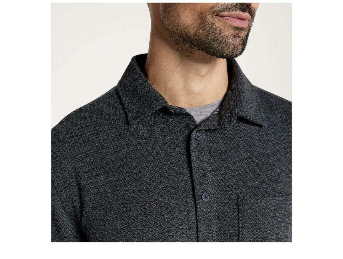 VRST Men's Charcoal Herringbone Knit Button-Down Shirt Size M with Pockets