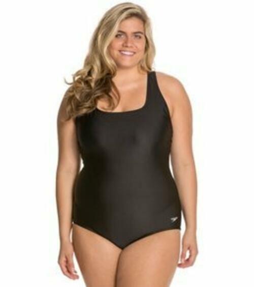 Speedo Ultraback Plus-Size One-Piece Swimsuit, Black, Moderate Leg Coverage