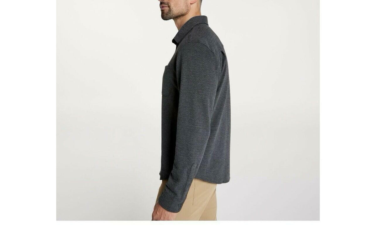 VRST Men's Charcoal Herringbone Knit Button-Down Shirt Size M with Pockets