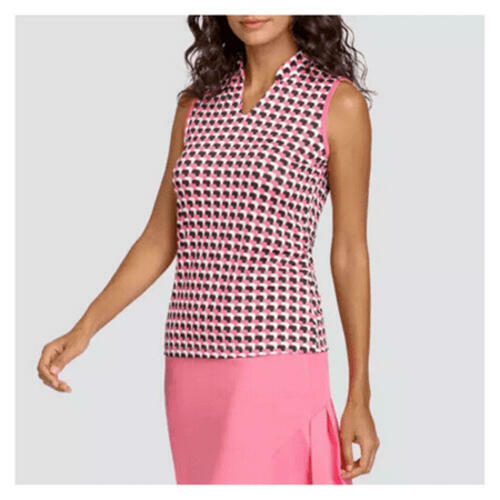 Tail Women's Sleeveless Novelty Neck Golf Polo Top, Stacked Cubes, XS Size