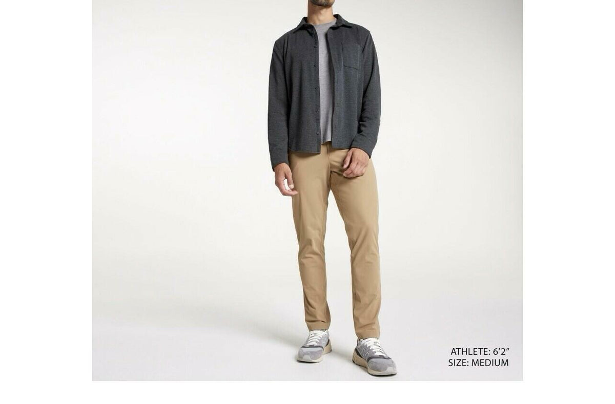 VRST Men's Charcoal Herringbone Knit Button-Down Shirt Size M with Pockets