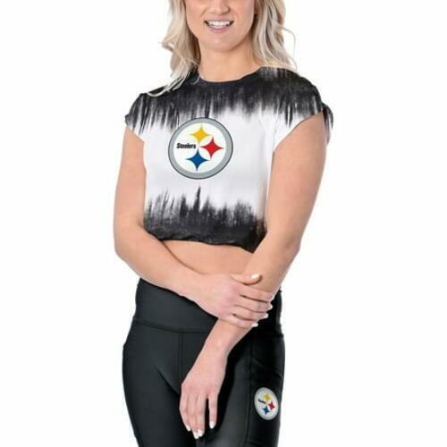 Pittsburgh Steelers Women's Cropped T-Shirt Certo White NFL Fan Tee Graphic