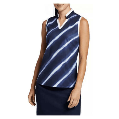 Lady Hagen Women's Printed Stripe Sleeveless Golf Polo Navy XS UPF 50+