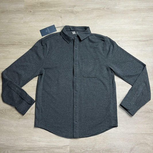 VRST Charcoal Herringbone Knit Long Sleeve Button-Down Shirt, Mens S