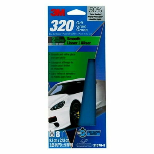 3M Blue Sandpaper 320 Grit 8-Pack, 3 2/3" x 9", Fast Cutting Auto Body Abrasives