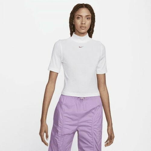 Nike Sportswear Essentials Women's Ribbed Mock Neck Crop Top White Size XL