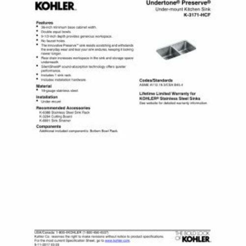 Kohler 3171-HCF-NA Undertone Preserve 31.5 in x 18 in Stainless Steel Undermount