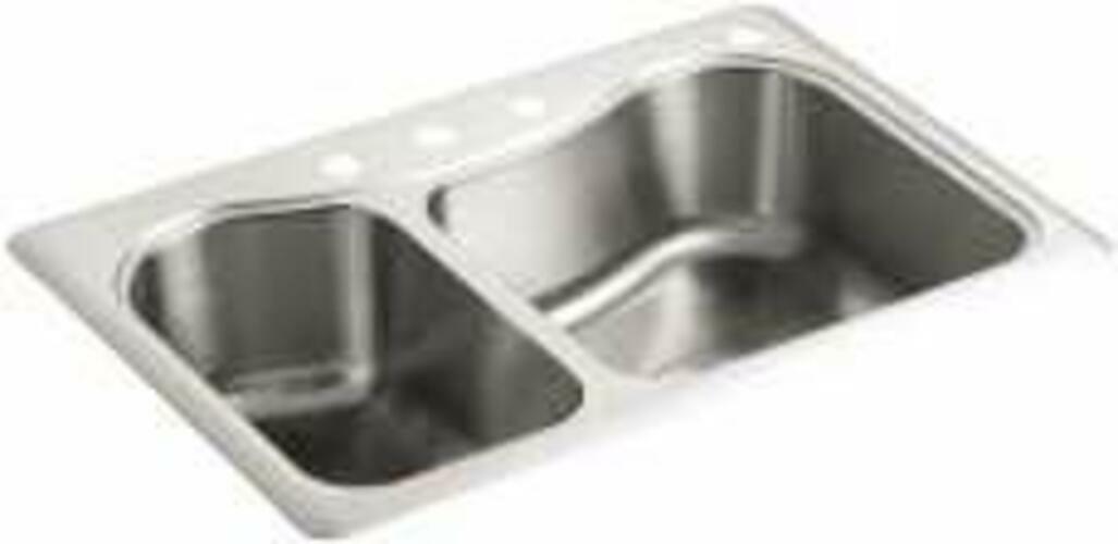 Kohler Staccato K-3369-4-NA 33 in Drop In Double Bowl Kitchen Sink 4 Hole