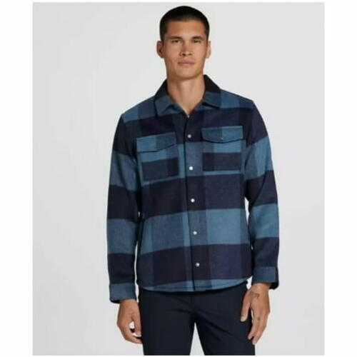 VRST Men's Wool Blend Plaid Shirt Jacket Size S Casual Lightweight Blue