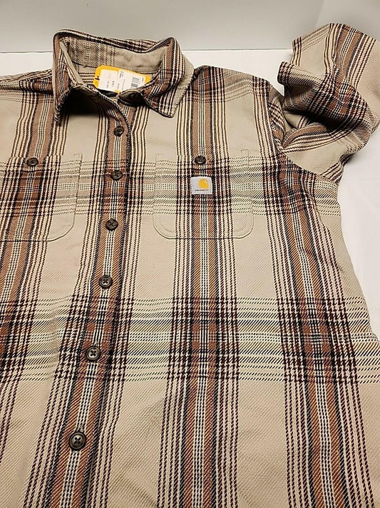 Carhartt Women's Plaid Shirt Jacket Heavyweight Twill Relaxed Fit Mid-Length L