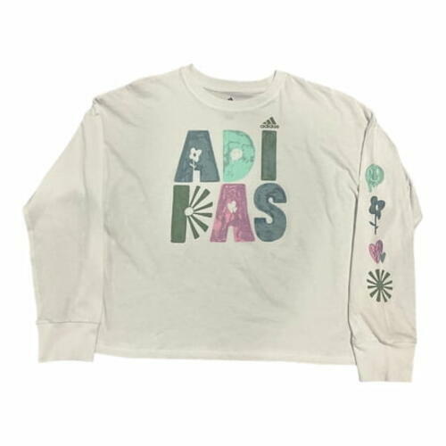 adidas Girls Long Sleeve Logo T-Shirt White Multicolor Size L 14