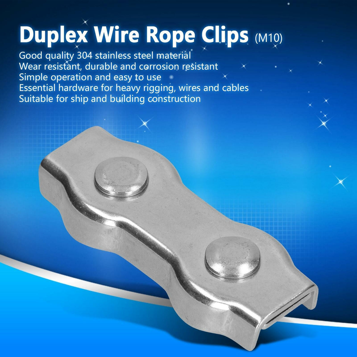 2 Pack M10 Duplex Wire Rope Clips Cable Clamps for Wire Rope Fastening Set