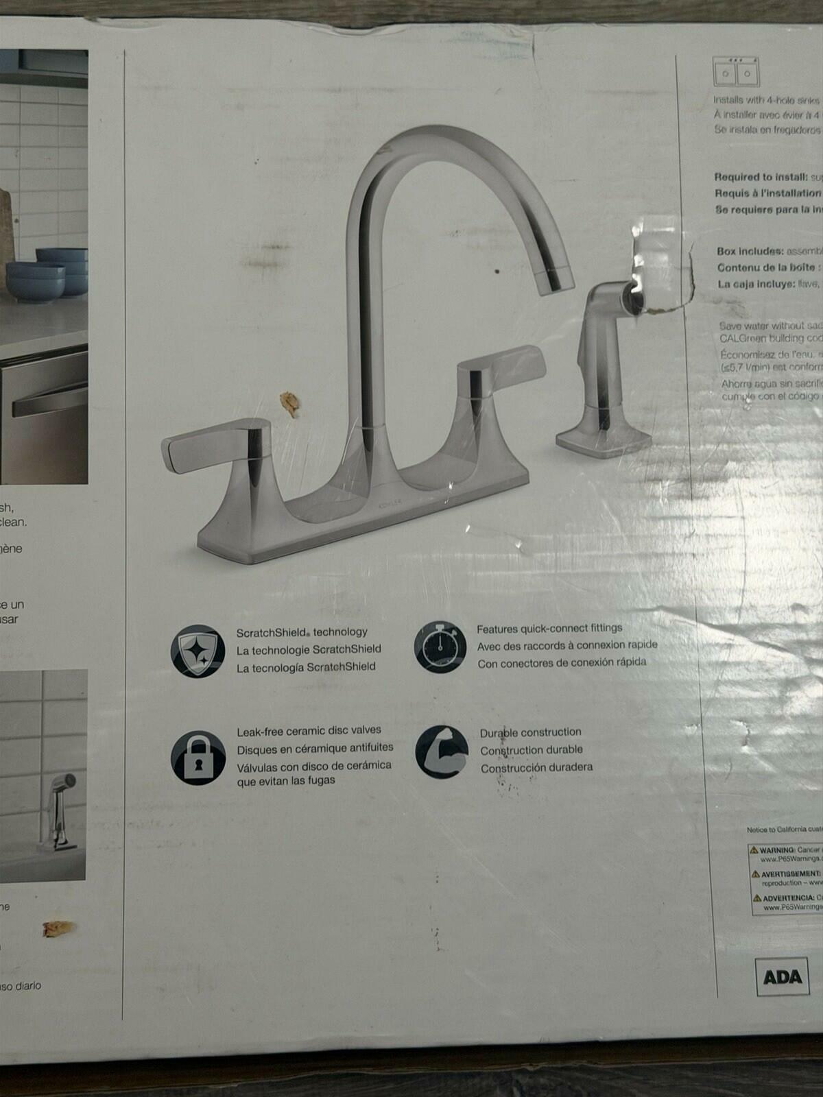 Kohler Maxton Stainless Double Handle Deck Mount Kitchen Faucet R22869-CP