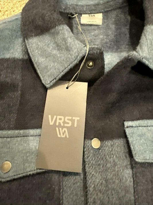 VRST Men's Wool Blend Plaid Shacket Jacket, Dark Navy Size M