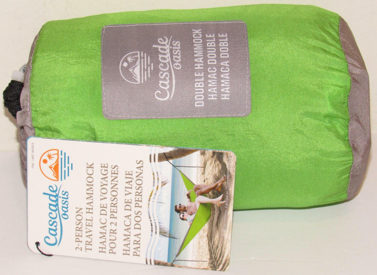 2-Person Cascade Oasis Travel Hammock - Lightweight Nylon, Green, w/ Straps