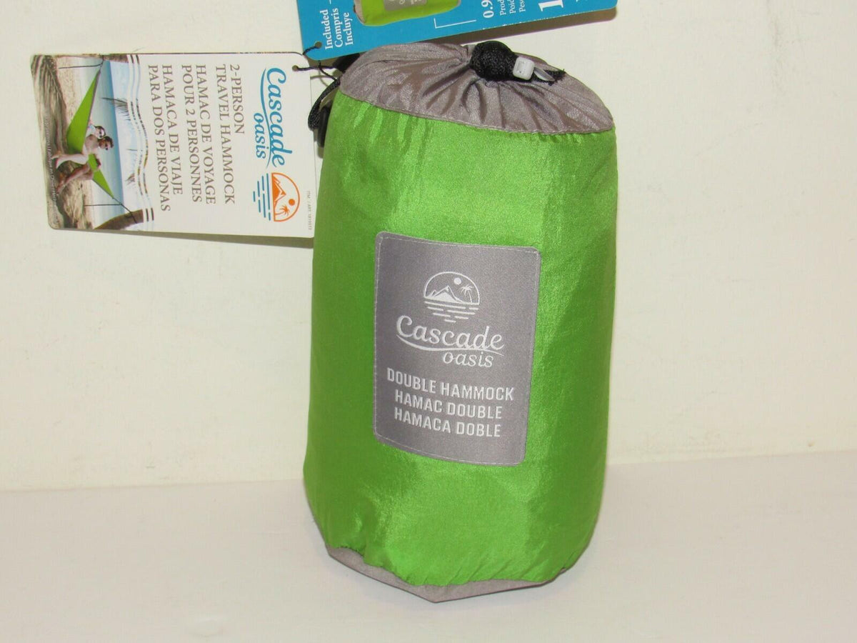2-Person Cascade Oasis Travel Hammock - Lightweight Nylon, Green, w/ Straps