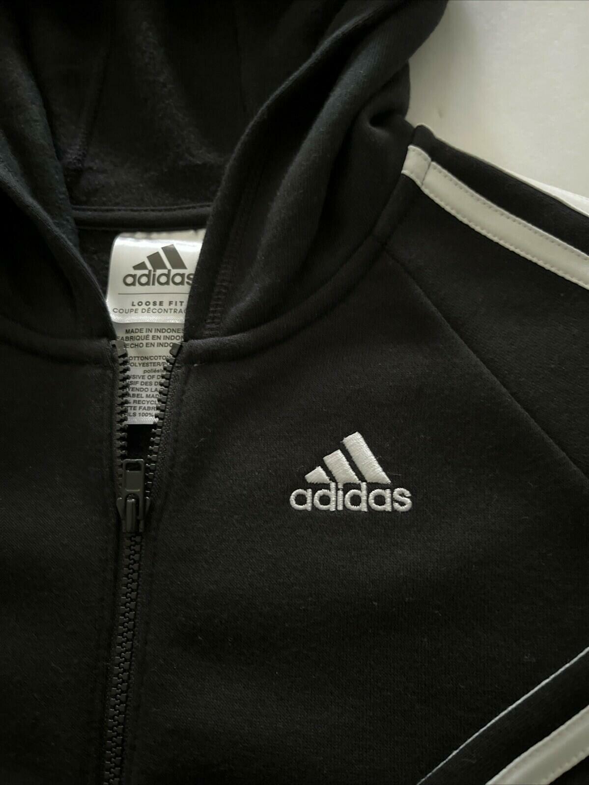 adidas Girls Full Zip Hooded Fleece Jacket Gray Size M 10-12