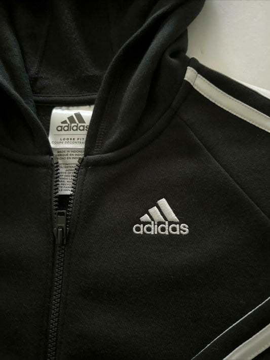 adidas Girls Full Zip Hooded Fleece Jacket Gray Size M 10-12