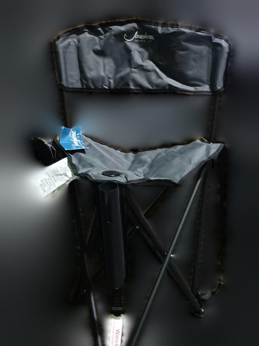 Jawbone Padded Tri-Pod Camping Stool Steel Frame Adjustable Fishing Rod Holder